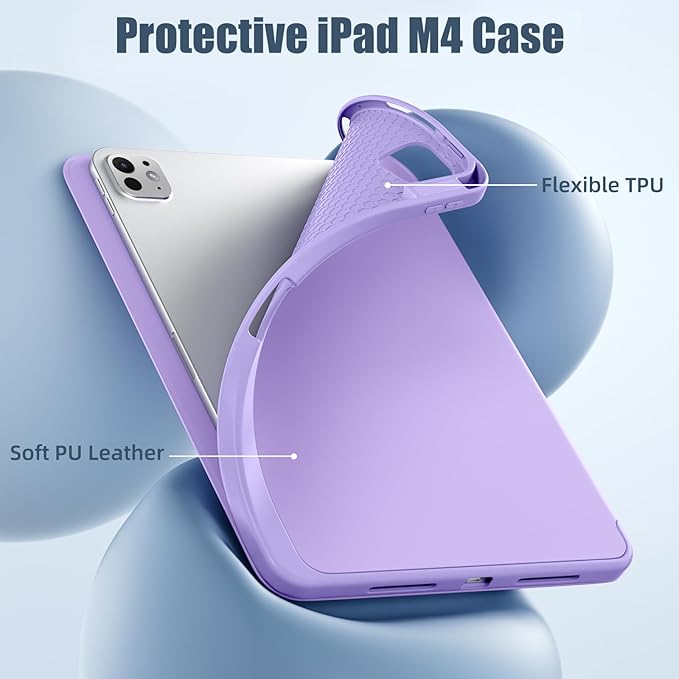 Kidopire New Compatible with iPad Pro 11 Inch Case (M4 2024/M5 2025) with Pencil Holder, Smart Cover with Protective Trifold Stand & Soft TPU Back, Auto Wake/Sleep, Support Pencil Pro, Lavender