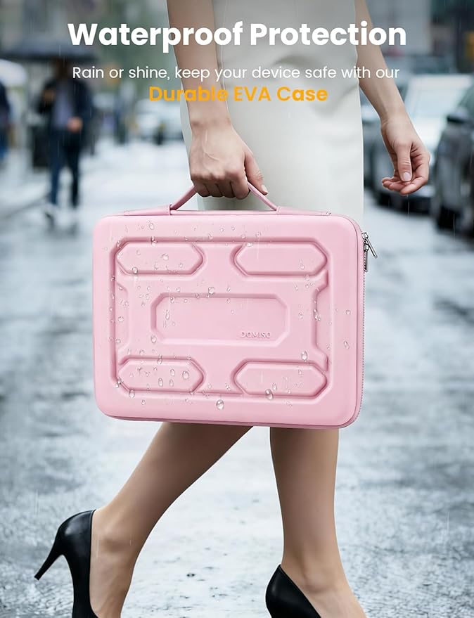 DOMISO Laptop Hard Case 15-16 inch Waterproof Shockproof Hard Shell Laptop Sleeve with Handle & Storage Pocket, Compatible with MacBook, HP, Dell,Pink