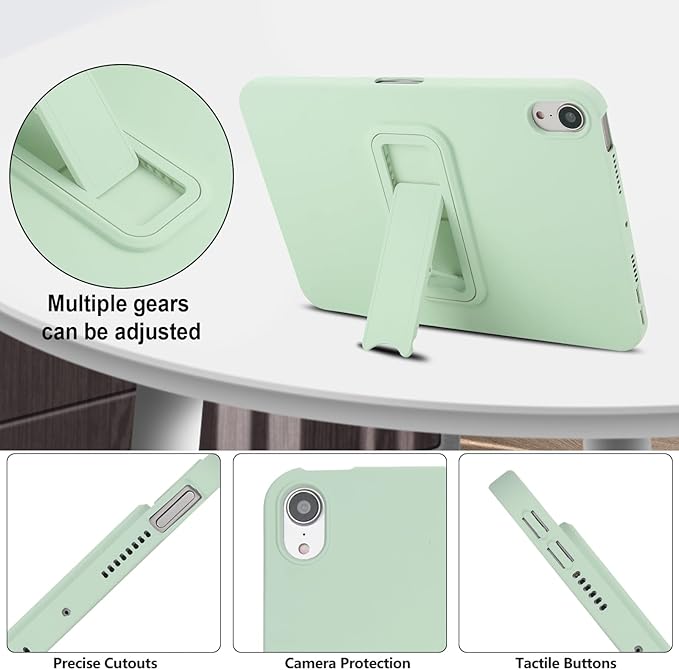 Case for iPad mini 7th & 6th Gen with Kickstand, Soft TPU + Hard PC Ultimate Delicate Touch Feeling Shockproof Protective Back Cover for iPad mini 7th 6th Women Men, Mintgreen
