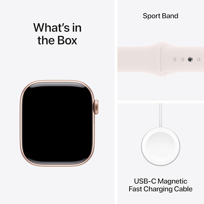 Apple Watch Series 10 [GPS 42mm] with Rose Gold Aluminium Case with Light Blush Sport Band - S/M. Fitness Tracker, ECG App, Always-On Retina Display, Water Resistant with AppleCare+ (2-years)