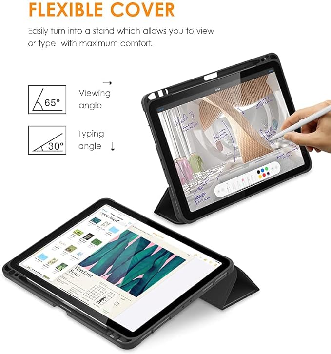 DTTO for iPad Pro 11 inch 4th/3rd/2nd/1st Generation 2022/2021/2020/2018 Case, Smart Slim Trifold Stand Soft TPU Back Cover with Built-in Pencil Holder, Also Fit iPad Air 5/4,Black