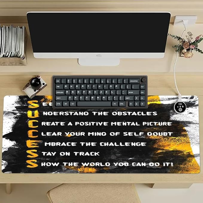 Success Motivational Desk Mat, Big Desk Pad, XXL Extended Gaming Mouse Pad, Large Mouse Pad for Desk Rubber Base Mousepad with Stitched Edges Keyboard Mouse Mat for Work Game Office Home