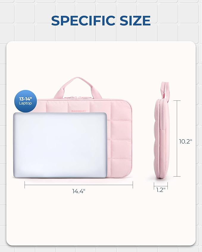 BAGSMART Laptop Case with Handle, Puffy Laptop Sleeve Bag for Women, MacBook Case for Dell, HP, Lenovo, MacBook Air/Pro, 13-14 inch, Pink