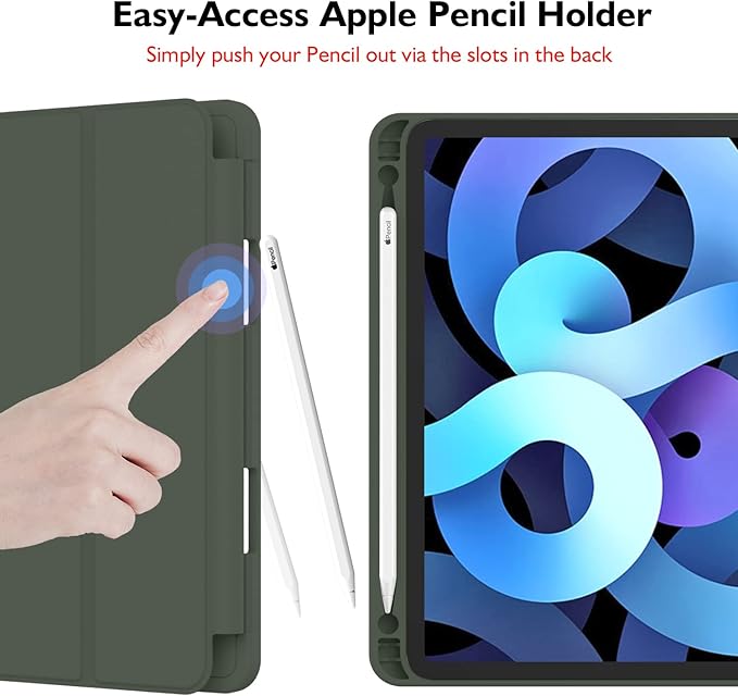 iMieet iPad Air 11 Inch Case M4/M3/M2(2026/2025/2024), iPad Air 5th/4th Generation Case 2022/2020 10.9 Inch with Pencil Holder,Trifold Stand Smart Case with Soft TPU Back(Dark Green)