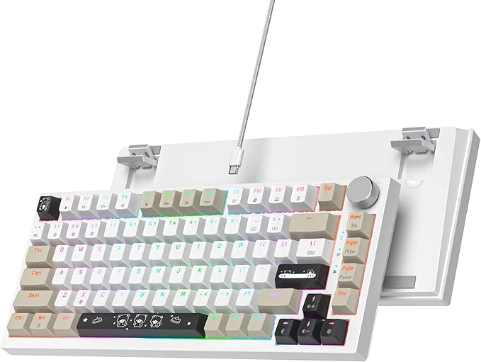 75% Wired Creamy Keyboard, Hot Swappable Mechanical Gaming Keyboard with Gasket Mounted, RGB Backlit, Red Switch, Knob Control for Win Pc Laptop(82Grey)