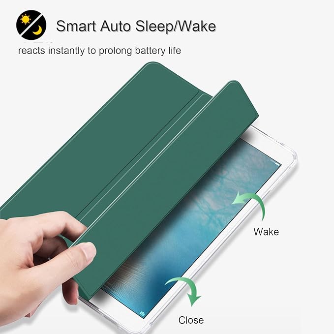 Case for iPad Pro 9.7 Only(Old Model 2016), Lightweight Slim Auto Sleep/Wake Trifold Stand Smart Cover, Soft TPU Frosted Translucent Back Pencil Holder Case for iPad Pro 9.7 Inch, Dark Green