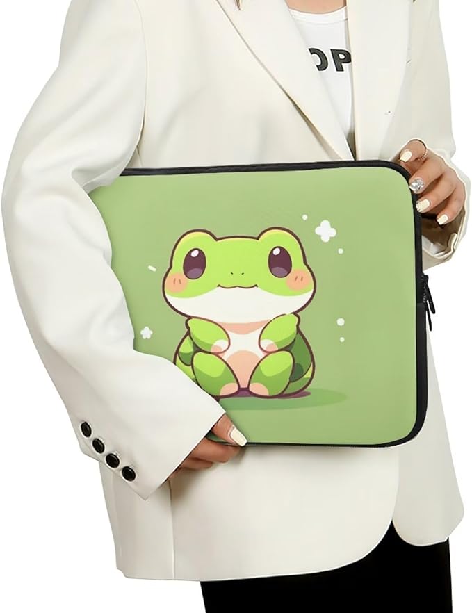 Cute Frog Laptop Sleeve for Women Teen Girls 17 inch Laptop Accessories with Versatile Uses Lap Top Case Portable Computer Sleeve Laptop Pouch Ideal Gifts for Holidays Green