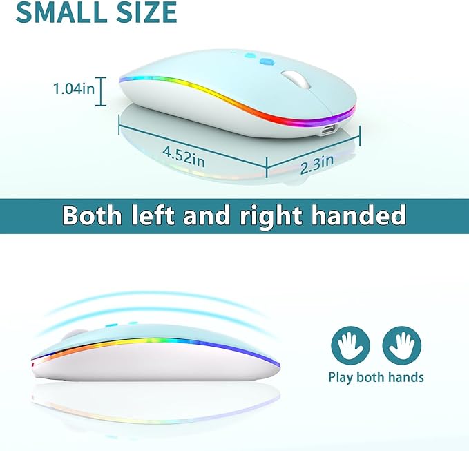 Halpilt LED Wireless Mouse A100S Rechargeable Portable Silent Mouse with Optional USB and Type-C Receiver 3-Speed Adjustable DPI for PC/Mac/Laptop (Frosted Blue)
