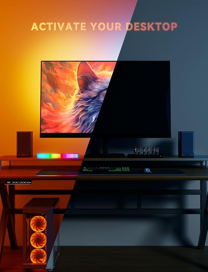 Soleil X6 LED Monitor Backlight for PC & Mac, Strip Light Sync to 24″-34″ Screens, Ambient Lighting for Games/Movies/Music, Dual USB Ports, Software Control with Built-in AI Function (For 27″ Monitor)