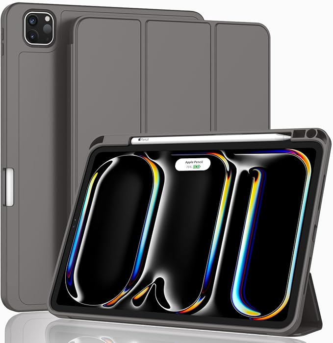 ZryXal iPad Pro 11 Inch Case (M5) 2025/ (M4) 2024 (Model: A2836/A2837/A3006), Trifold Stand Smart Cover with Pencil Holder and Soft TPU Back, Auto Wake/Sleep (Space Gray)