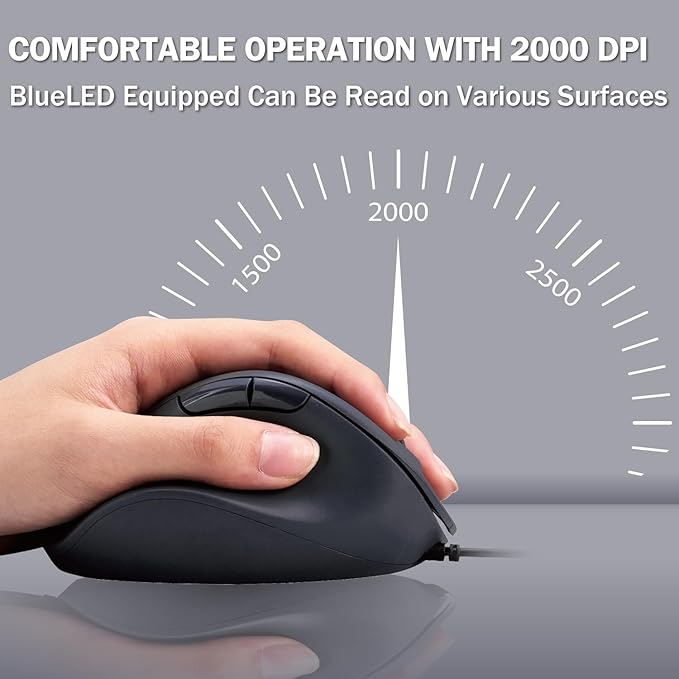 ELECOM Left Hand Wired USB Ergonomic Shape Mouse, Silent Click, 2000DPI, 5 Buttons, Optical Sensor, Compatible with PC, Mac, Laptop, EX-G, Msize Black (M-XGM31UBSKBK)
