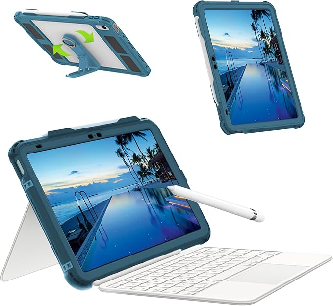 Table Waterproof Case Compatible with iPad (A16) 11th 2025/10th Gen 10.9 inch, Shockproof Drop Proof Full Body Cover Built-in Screen Protector, Pencil Holder, Stand, Shoulder Strap Teal