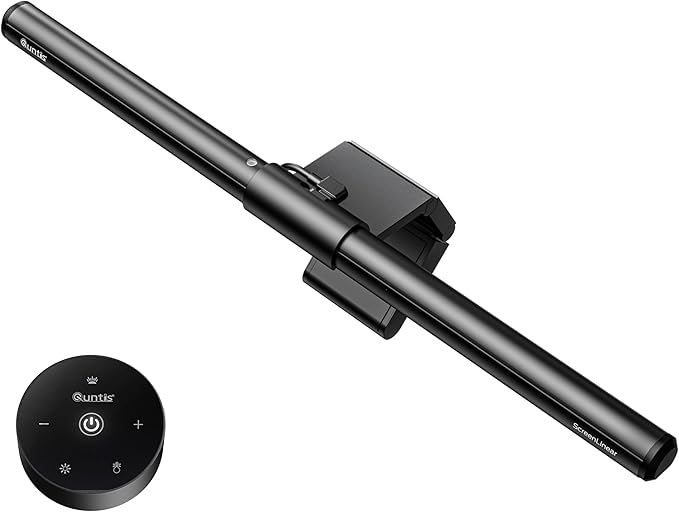 Quntis Monitor Light Bar with Remote, Fit for Curved Monitors/Camera Base, Eye-Care Computer Monitor Lamp Dimmable with Auto-Dimming, No Glare Work Office Gaming Desk Lamp, Gray, Mother's Day
