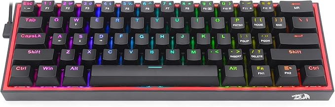Redragon K617 Fizz 60% Wired RGB Gaming Keyboard, 61 Keys Hot-Swap Compact Mechanical Keyboard w/ 16.8M RGB Backlight, Red Inner Design, Programmable Linear Red Switch, Pro Software
