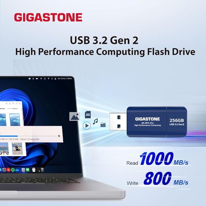 GIGASTONE Z80 256GB high Speed 1000MB/s, USB 3.2 Gen2 Solid State Drive, Capless Retractable Design Pen Drive, Carbon Fiber Style, Reliable & Durable, USB 2.0 / USB 3.0 / USB 3.1 Interface Compatible