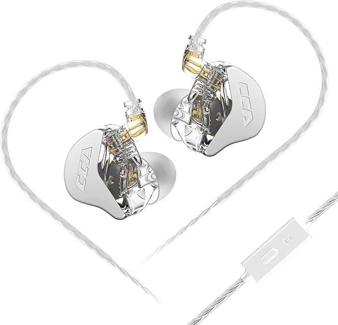 CCA CRA in Ear Monitors Headphones with Microphone Wired Extra Bass Earbud, Dynamic Driver Earphone with Detachable Cable, Noise Isolating Headphone with 3.5mm Jack for Singers Musicians (White)
