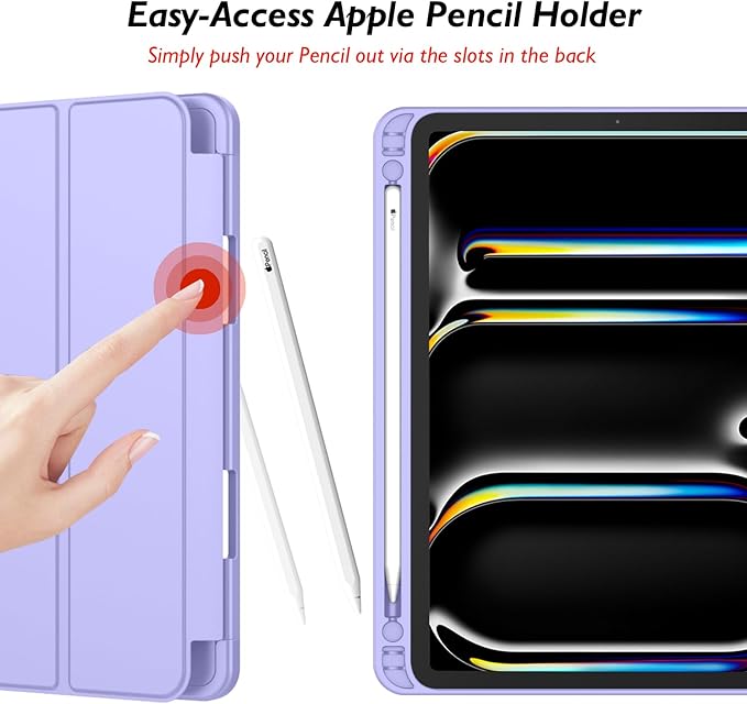 iMieet Case for iPad Pro 11 Inch (M5) 2025 /(M4) 2024 5th Gen, Trifold Stand Smart Cover with Pencil Holder and Soft TPU Back, Auto Wake/Sleep (Light Purple)