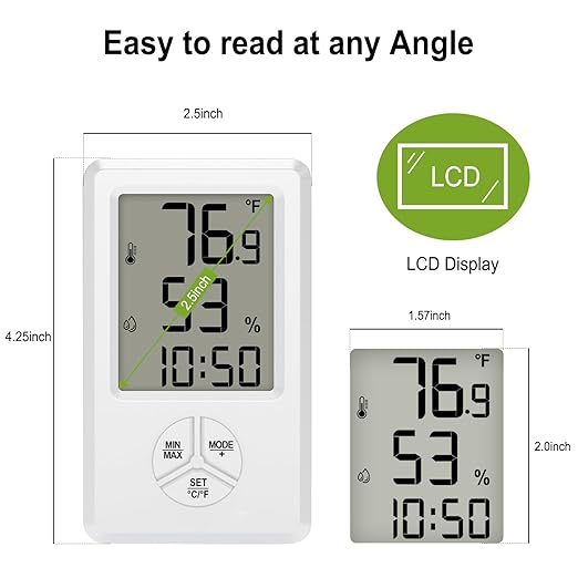 Urageuxy Digital Hygrometer Indoor Thermometer Humidity Meter with Temperature and Humidity Room Thermometer with Time Alarm Clock for Home, Bedroom, Baby Room, Office, Greenhouse, Cellar
