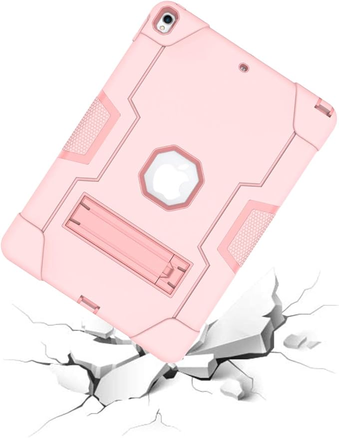 Dteck for iPad Air 3rd Gen (2019) / iPad Pro (2017) Case 10.5", Shockproof Protective Case with Kickstand, Hard Plastic Shell, 3-Layer Protection Drop Proof Sturdy Rugged Tablet Cover (Pink+Rosegold)