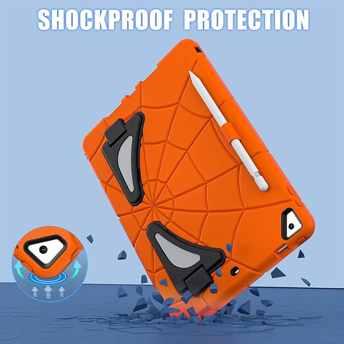 AKABEILA Compatible with Apple iPad 10.2 7th 8th 9th(2019/2020/2021) Tablet Case，Lightweight Shockproof Rugged Protective Cover with Kickstand for Kids Children Boys Babies Orange Black