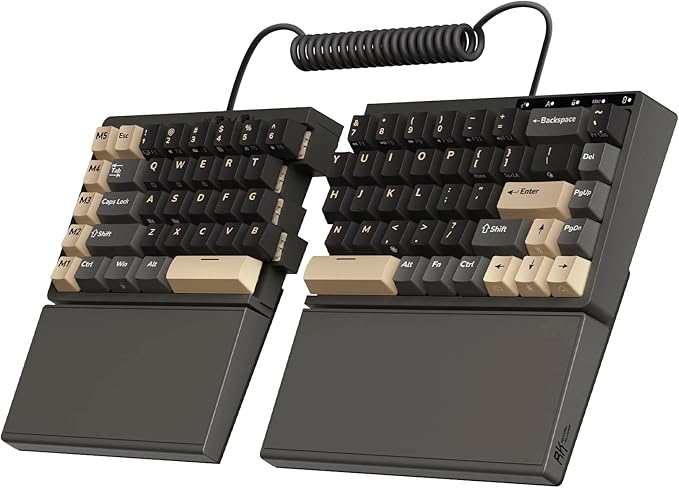 RK ROYAL KLUDGE RKS70 Ergonomic Split Keyboard, Wireless RGB Mechanical Keyboard with Bluetooth/2.4GHz/Wired, 75% Hot Swappable Gaming Keyboards with Fixed Wrist Rest, Pre-lubed Linear Creamy Switches