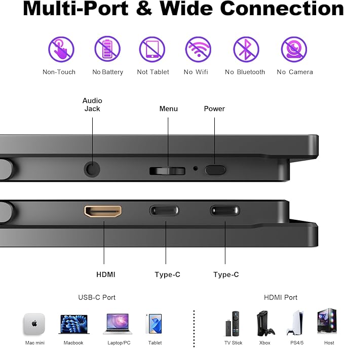 4K Portable Monitor 18.5" 3840x2160 UHD USB-C HDMI for Laptop, 1000:1, 100%sRGB, Built-in Stand & VESA Mount, 8Bit IPS Computer Gaming Display Travel Monitor for Desktop Mac Phones Tablet PS5/4 Switch