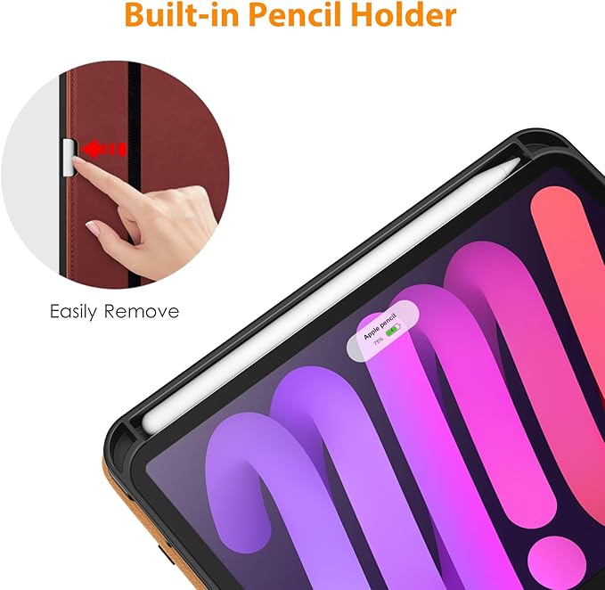 DTTO for iPad mini 7th (A17 Pro) 2024/iPad Mini 6th Generation Case 2021 8.3 Inch, Premium Leather Business Folio Stand Cover for Mini 7/6 with Pencil Holder-Multiple Viewing Angles, Burgundy Red