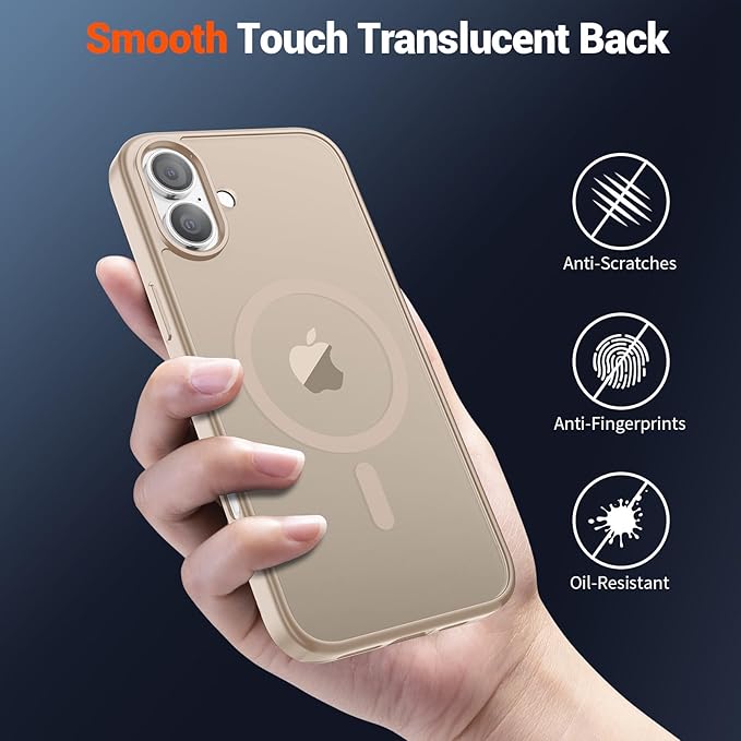 SUPFINE Magnetic for iPhone 16 Plus Case(Compatible with MagSafe)(Military Grade Drop Protection) Slim Translucent Matte Shockproof with Anti-Fingerprint Phone Case,Desert Gold