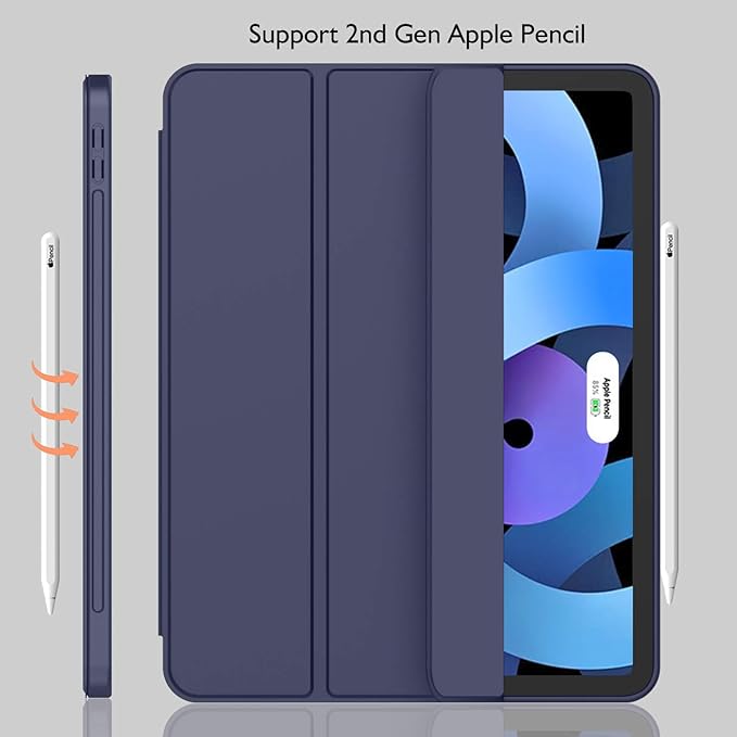 iMieet iPad Air 11 Inch Case M4/M3/M2(2026/2025/2024), iPad Air 5th/4th Generation Case 2022/2020 10.9 Inch with Pencil Holder,Trifold Stand Smart Case with Soft TPU Back(Dark Blue)