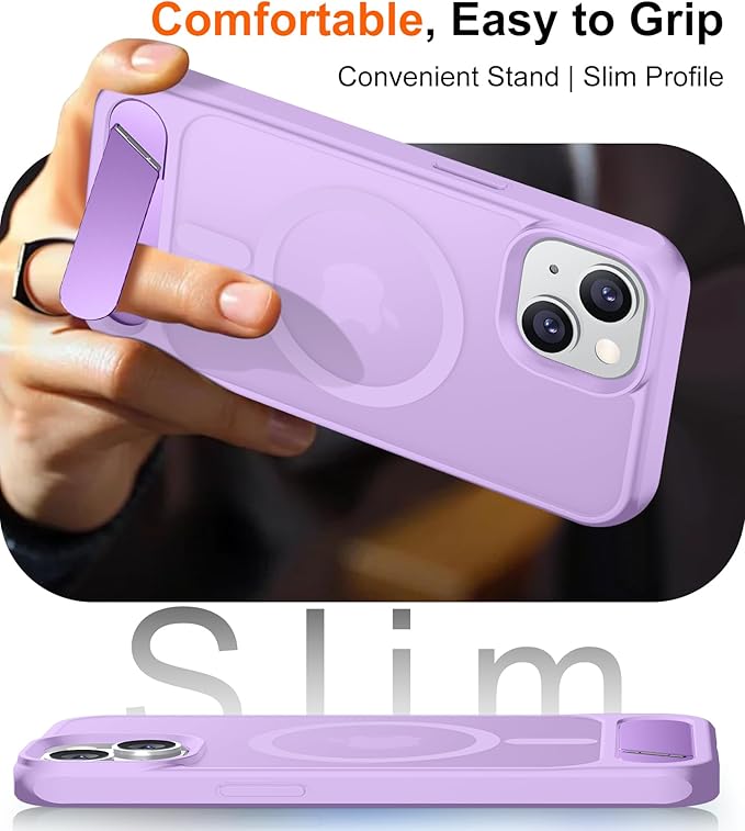Magnetic Compatible with iPhone 14 Case/iPhone 13 Case,[Built-in Invisible Kickstand][Compatible with MagSafe][Military Grade Shockproof] Slim Translucent Matte Phone Case for iPhone 14/13 6.1"