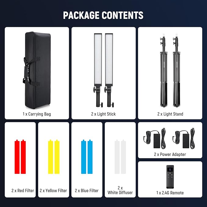 NEEWER Handheld 2.4G LED Video Light Stick Kit, Upgraded 40W Dimmable 3200K-5600K CRI97 with Stands/Filters/Carry Bag for Gaming Photography YouTube TikTok Video Recording, BH20B Ultra