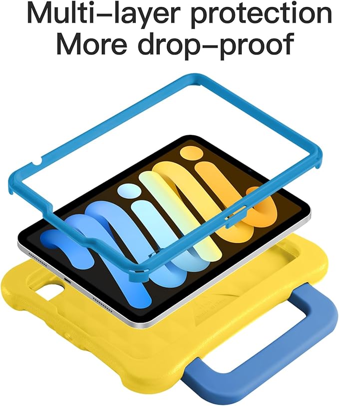 Kids Case for iPad mini 7 (A17 Pro) 2024 /iPad Mini6 2021, Light Weight Heavy Duty/Shockproof/Drop Proof with Handle/Kickstand, Child Friendly Cover for iPad mini 7th/6th Gen 8.3inch (Yellow)