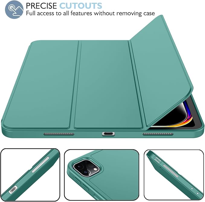 iMieet Case for iPad Pro 11 Inch (M5) 2025 /(M4) 2024 5th Gen, Trifold Stand Smart Cover with Pencil Holder and Soft TPU Back, Auto Wake/Sleep (Forest Green)
