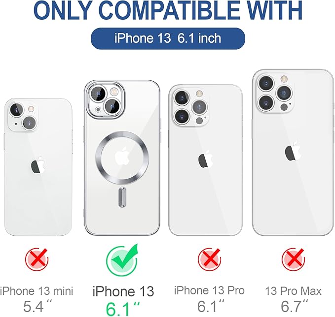 Hython Magnetic Clear for iPhone 13 Case with Camera Lens Protector [Compatible with MagSafe] Luxury Plating Edge Slim Soft TPU Cover Protective Phone Case for iPhone 13 6.1", Silver