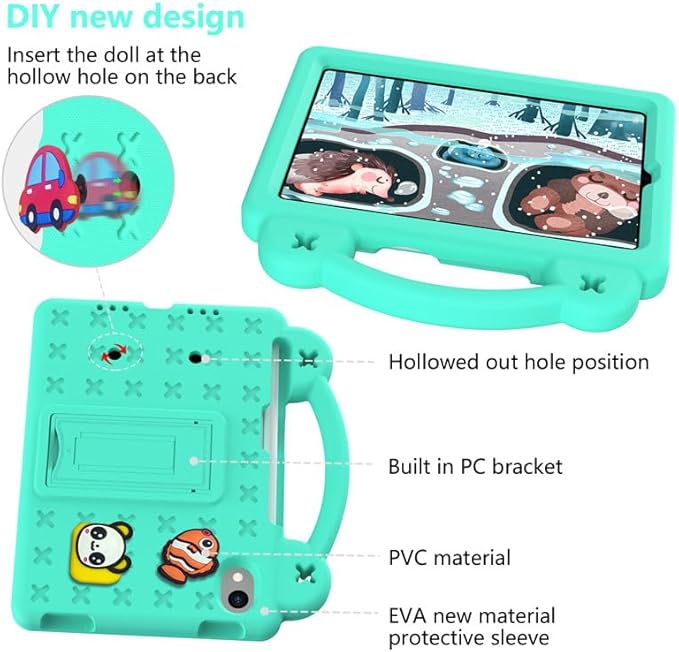 AKABEILA Compatible with Apple iPad mini 6 2021 8.3 inch Tablet Case, Lightweight Shockproof Protective Case with Shoulder Strap & Stand Handle & Pen Tray for Girl Kid Gift Mint Green