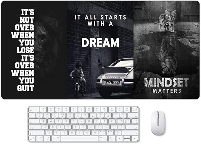 Black and White Keyboard Mat Mindset Matters Inspirational Mousepad Motivational Office Long Mouse Pad Desk Pad Mouse mat for Desktop Gamer Guy Boys Mens Office Accessories 31.5"x15.7"