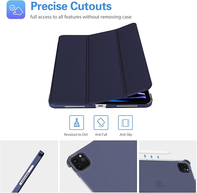 ProCase for iPad Pro 11 Inch Case 2022/2021/2020/2018(4th/3rd/2nd/1st Generation), iPad Pro 11" Slim Stand Hard Back Cover Shell Smart Folio Compatible with Pencil/Support Auto Wake/Sleep -Navy