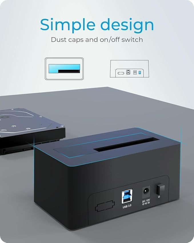 ICY BOX Hard Drive Docking Station, SSD HDD 2.5 3.5 Inch SATA to USB Adapter, External SSD Enclosure Hard Drive Reader, Support UASP Hot Swappable up to 30TB Drives, for Windows and Mac