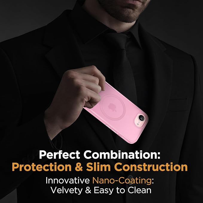 Miracase for iPhone 16e case & iPhone 17e Case for MagSafe [with 2×9H+ Screen Protectors] TOP Military-Grade Protection Shockproof with Velvet Touch for iPhone 16e/17e Phone Case 6.1", Matte Pink