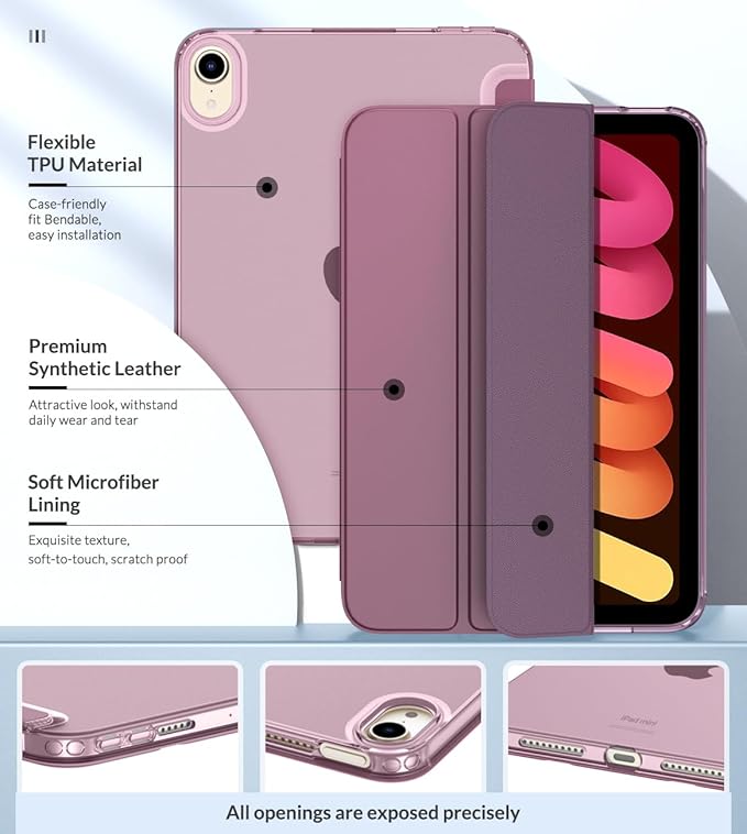 MoKo Case Fit New iPad mini 7 (A17 Pro) 2024, iPad mini 6th Generation Case 2021 (8.3-inch), iPad mini 6 Case, Soft TPU Translucent Frosted Back Cover Case for iPad mini 7th, Smokey Purple