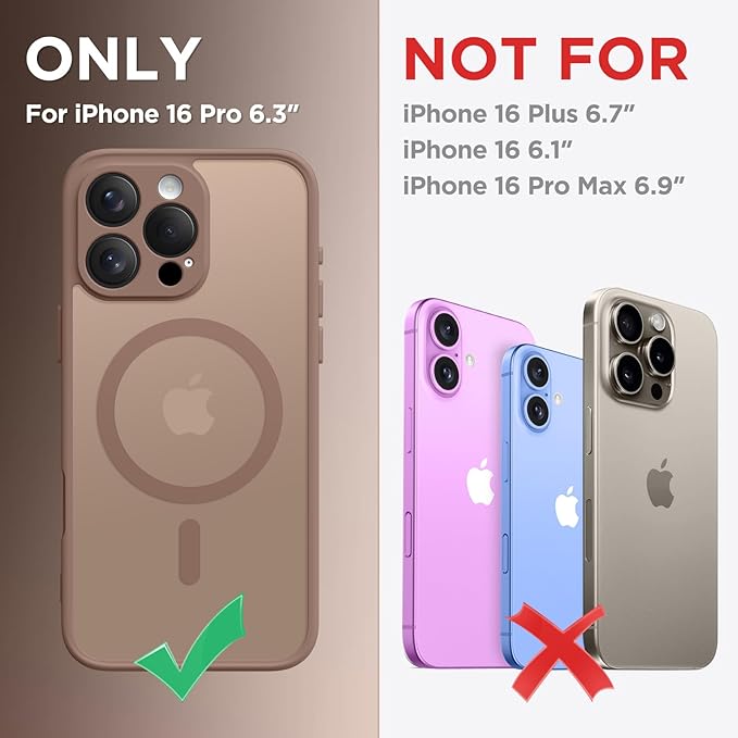 CAPRARO Magnetic Compatible with iPhone 16 Pro Case, Upgraded [Full Camera Protection] [Compatible with MagSafe] Protective Translucent Matte Women Girl Phone Case Cover, Brown