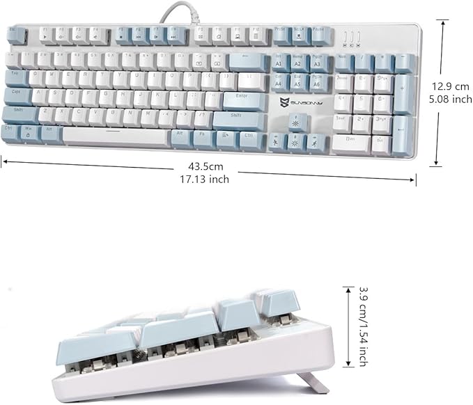 Merdia 104 Keys US Layout Wired Mechanical PC Gaming Keyboard | White LED Backlit Hot Swappable Brown Switch Full Size Mechanical Keyboard | Blue & White Keycaps Wired Gaming Computer Keyboards