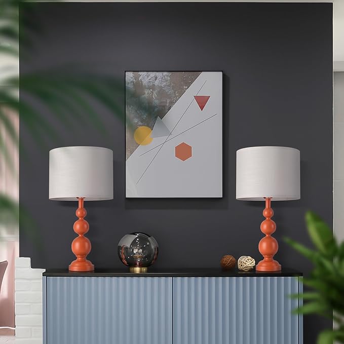 Ziqqeelam 24.4'' Orange Mid Century Modern Table Lamps Set of 2 for Living Room Bedroom Bedside Nightstand, Contemporary Table Lamp for Bedside, End Table Side Table Lamp (Bulbs Not Includes)