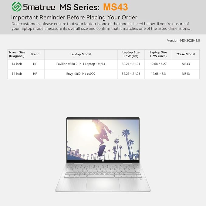 Smatree MS43 Hard EVA Protective Sleeve Case with Stand Compatible for 14 inch HP Pavilion x360 2-in-1 Laptop 14t-ek1000/14-ek0097nr, for 14 inch HP Envy x360 14t-es000 Waterproof Sleeve