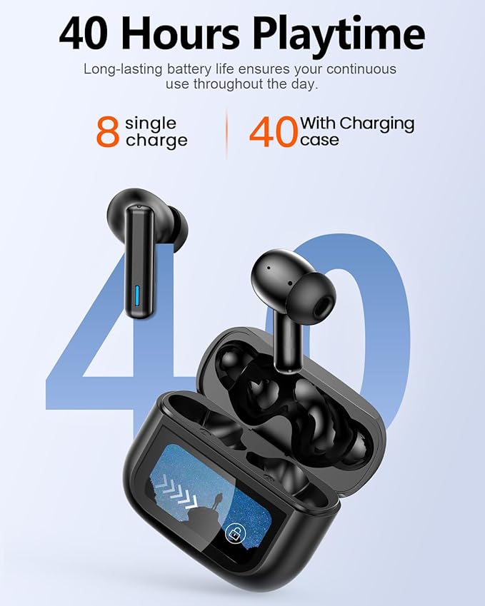 ZIUTY Wireless Earbuds Bluetooth Headphones, ANC/ENC Noise Cancelling, Ear Buds with Multifuntional Touch Screen, 40H Stereo Sound for Sports, IPX7 Clear Calls, 5 EQ for iOS Android (Obsidian)