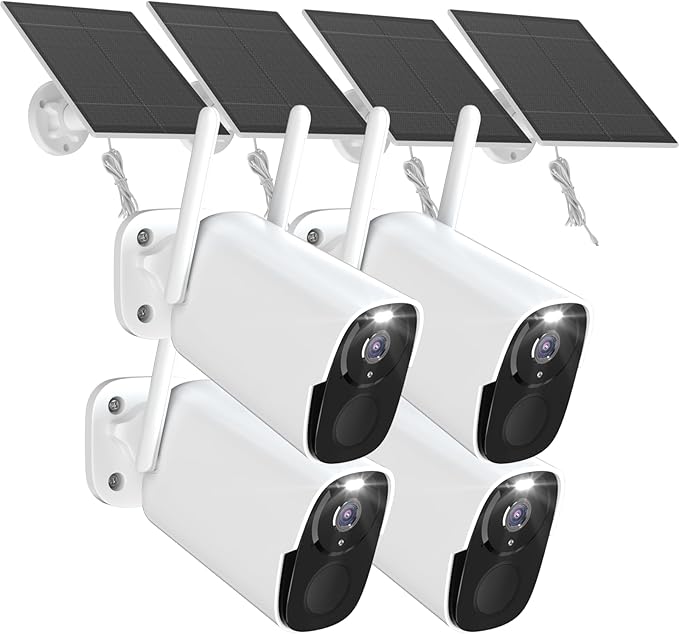 ELECCTV 2K QHD Solar Security Cameras Wireless Outdoor WiFi, 12000mah Battery, IP66 Waterproof, Two-Way Audio, Color Night Vision, Motion Sensor-4PACK BW4PLUS with Solar Panel