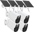 ELECCTV 2K QHD Solar Security Cameras Wireless Outdoor WiFi, 12000mah Battery, IP66 Waterproof, Two-Way Audio, Color Night Vision, Motion Sensor-4PACK BW4PLUS with Solar Panel
