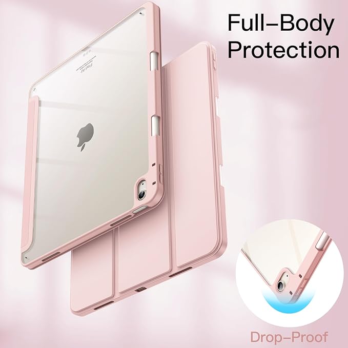 JETech Case for iPad Air 13-Inch M4/M3/M2 (2026/2025/2024) with Pencil Holder, Clear Transparent Back Shell Slim Stand Shockproof Tablet Cover, Auto Wake/Sleep (Sandy Pink)