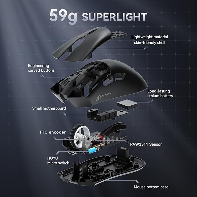 ATTACK SHARK X68 HE Wired Rapid Trigger Mechanical Gaming Keyboard and R1 Mouse Combo with Adjustable Actuation,Coiled Cable,USB C/2.4Ghz Wireless/BT Ultralight 18K DPI Mice for Esport Gamer(Black)