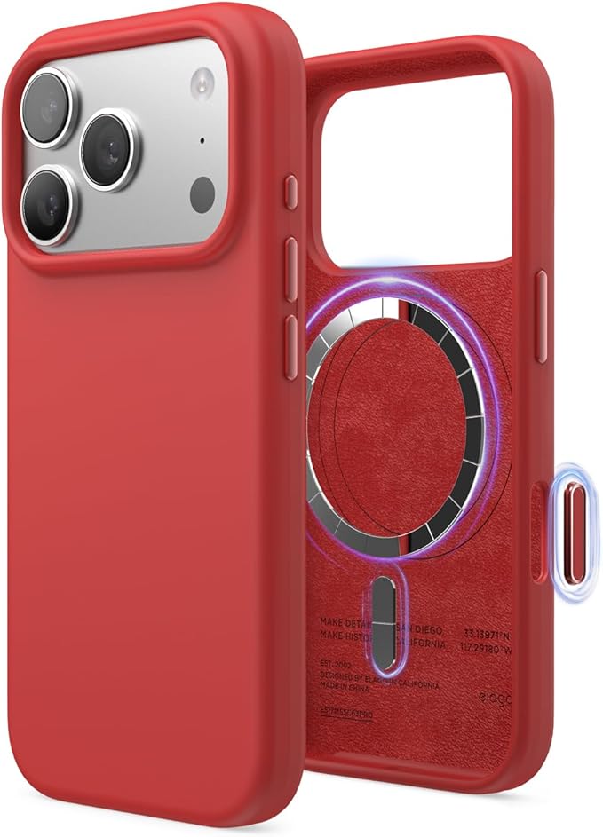elago for iPhone 17 Pro Case, Premium Magnetic Silicone Case, Compatible with MagSafe, Liquid Silicone Material, Protective Cover, Shockproof, Slim Phone, 6.3 inch (Red)